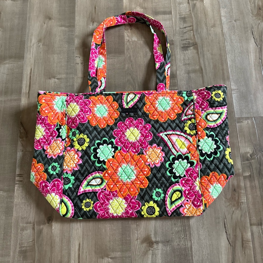 Vera Bradley Ziggy Zinnia Large Tote Shoulder‎ Bag Travel Open Floral Colorful